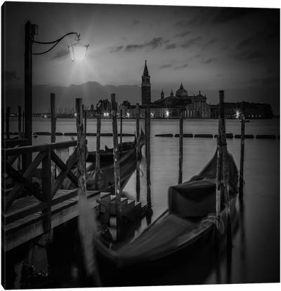 Venice Gondolas During Blue Hour | Monochrome Canvas Art Print - Canoe Art
