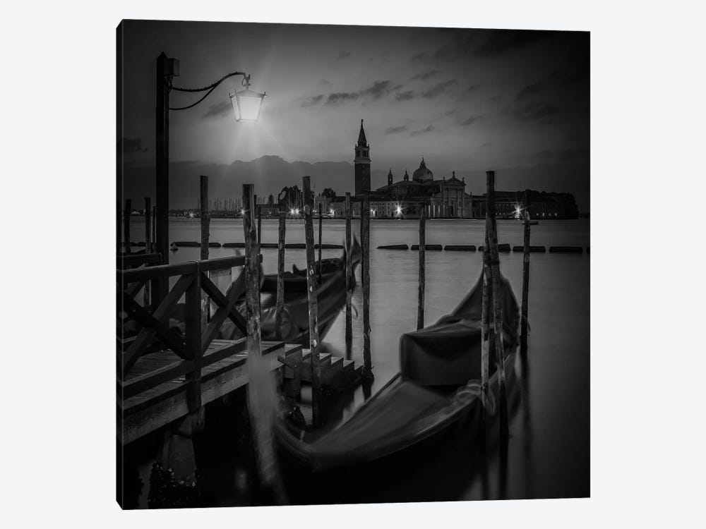 Venice Gondolas During Blue Hour | Monochrome by Melanie Viola 1-piece Canvas Art Print