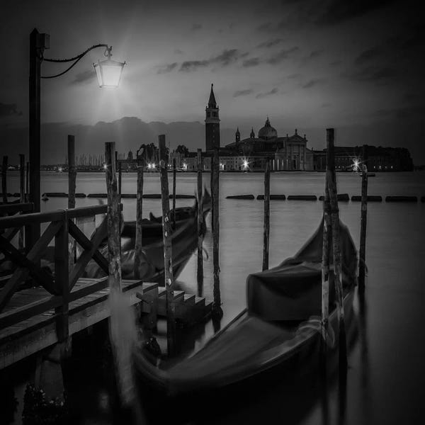 Canoes: Venice Gondolas During Blue Hour | Monochrome by Melanie Viola
