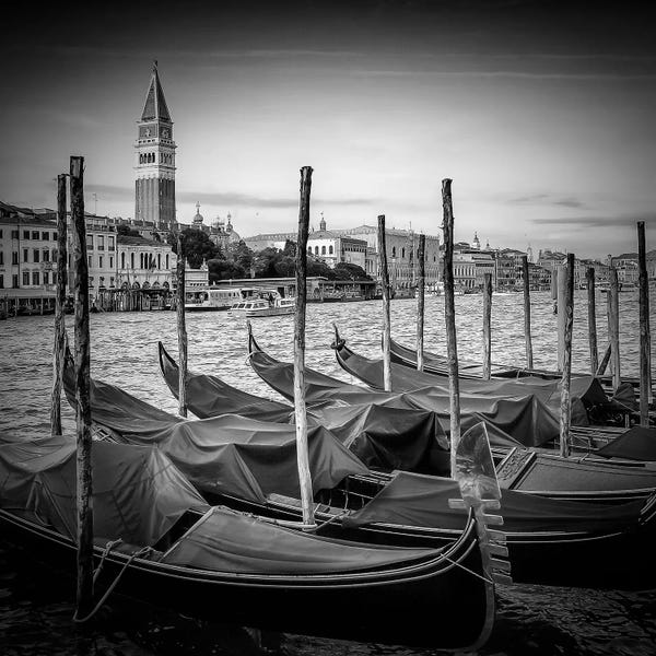 Canoes: Venice Grand Canal | Monochrome by Melanie Viola