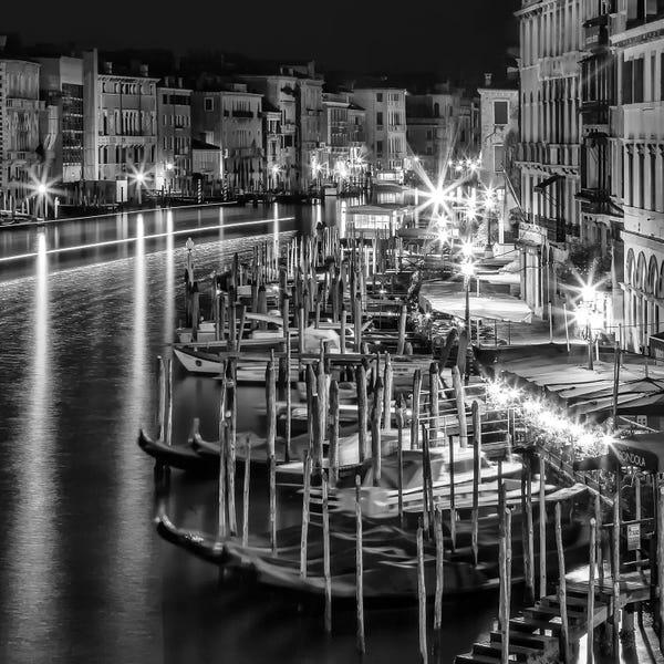 Canoes: Venice View From Rialto Bridge | Monochrome by Melanie Viola
