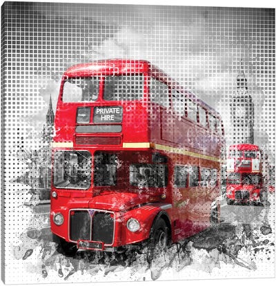 Graphic Art London Westminster Red Buses Canvas Art Print - Melanie Viola