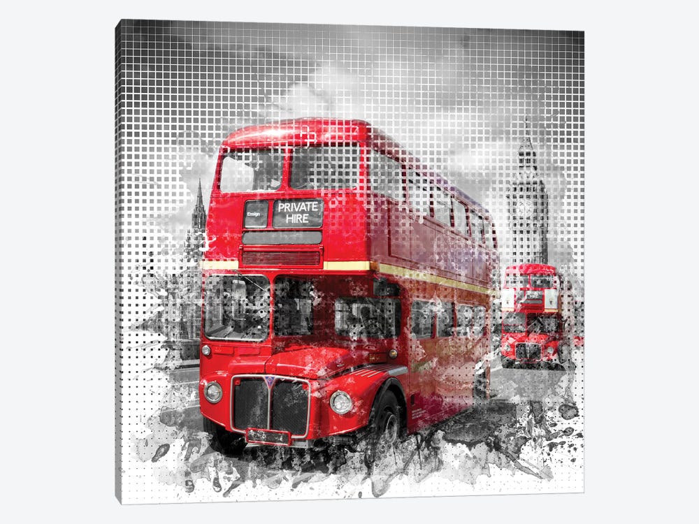 Graphic Art London Westminster Red Buses by Melanie Viola 1-piece Canvas Art