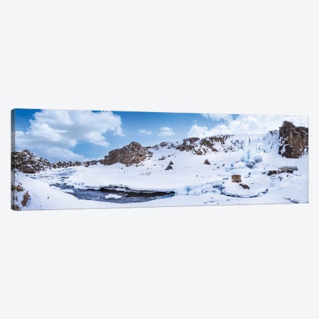 Iceland Oxararfoss In Winter | Panorama Canvas Print #MEV475} by Melanie Viola Canvas Artwork