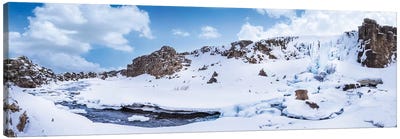 Iceland Oxararfoss In Winter | Panorama Canvas Art Print