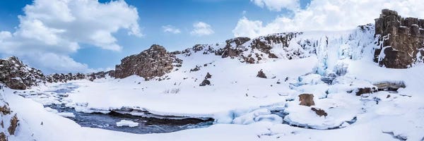 Selfoss: Iceland Oxararfoss In Winter | Panorama by Melanie Viola