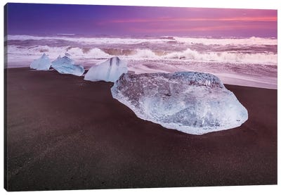 Iceland Blocks Of Ice On The Coast Canvas Art Print - Beach Sunrise & Sunset Art