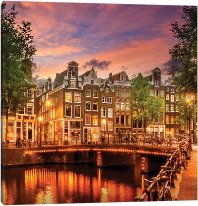 Amsterdam Idyllic Sunset Canvas Art Print - Amsterdam Skylines