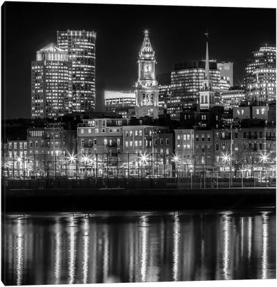 Boston North End & Financial District | Monochrome Canvas Art Print - Boston Skylines