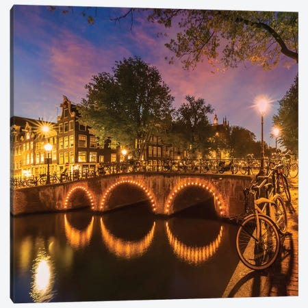 Amsterdam Keizersgracht Nightscape Canvas Print #MEV500} by Melanie Viola Canvas Art Print