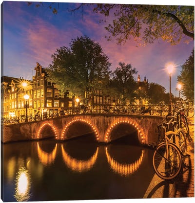 Amsterdam Keizersgracht Nightscape Canvas Art Print - Amsterdam Skylines