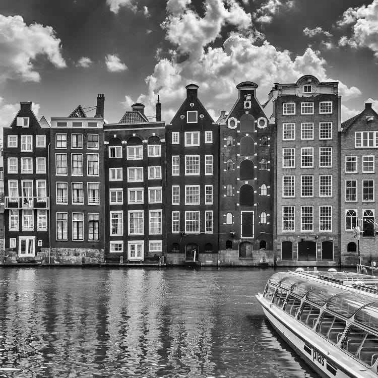 Amsterdam Damrak And Dancing Houses | Monochrome