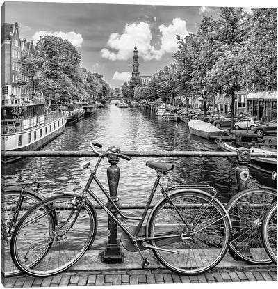 Typical Amsterdam | Monochrome Canvas Art Print - Bicycle Art