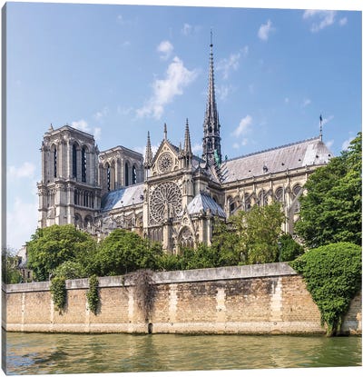 Cathedral Notre-Dame And River Seine Canvas Art Print - Churches & Places of Worship