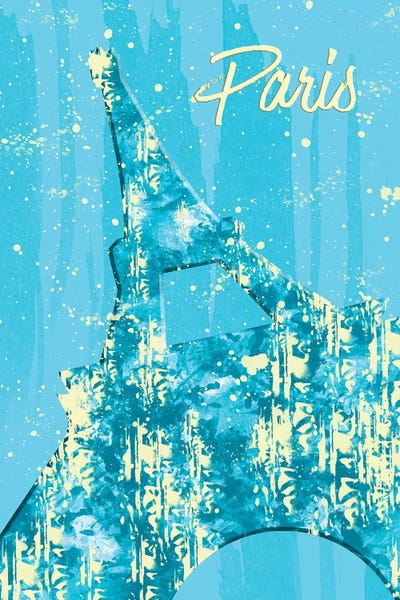 Graphic Style Paris Eiffel Tower In Cyan by Melanie Viola framed wall art