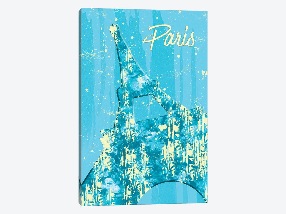 Graphic Style Paris Eiffel Tower In Cyan 1-piece Canvas Art