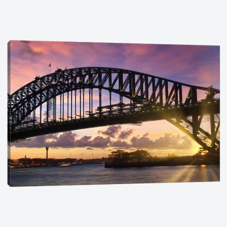Sydney Harbor Bridge At Sunset Canvas Print #MEV545} by Melanie Viola Canvas Artwork
