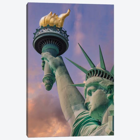 New York City Statue Of Liberty At Sunset Canvas Print #MEV547} by Melanie Viola Canvas Artwork