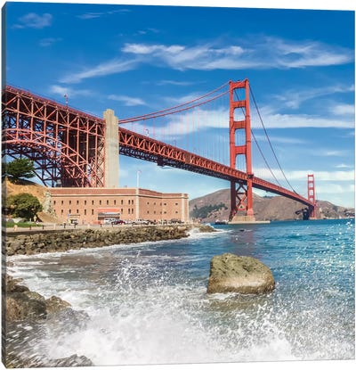 Golden Gate Bridge Coastline Impression Canvas Art Print - Golden Gate Bridge