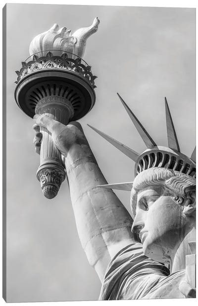 New York City Monochrome Statue Of Liberty Canvas Art Print - Sculpture & Statue Art