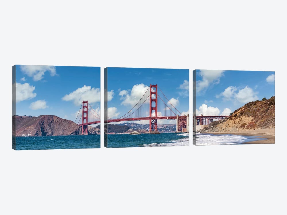 Golden Gate Bridge Baker Beach Panoramic View by Melanie Viola 3-piece Canvas Print