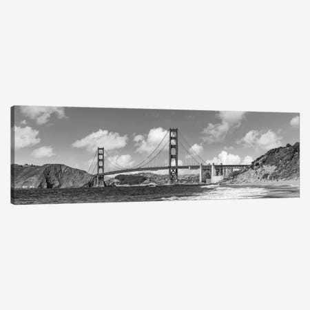 Golden Gate Bridge Baker Beach Panoramic View | Monochrome Canvas Print #MEV553} by Melanie Viola Canvas Art