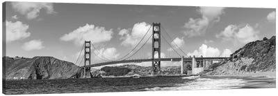 Golden Gate Bridge Baker Beach Panoramic View | Monochrome Canvas Art Print - Famous Bridges