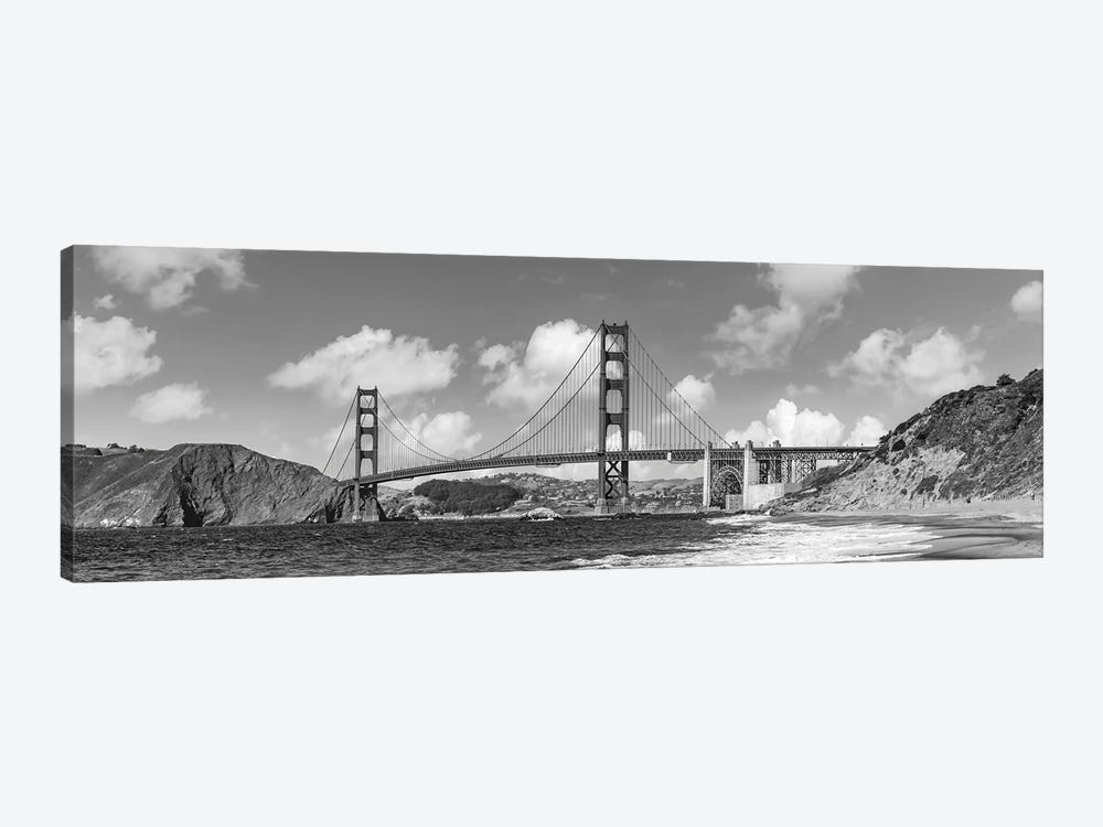 Golden Gate Bridge Baker Beach Panoramic View | Monochrome by Melanie Viola 1-piece Canvas Artwork