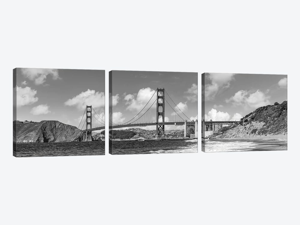 Golden Gate Bridge Baker Beach Panoramic View | Monochrome by Melanie Viola 3-piece Canvas Wall Art