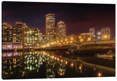 Boston Harborwalk Nightscape Canvas Art Print - Boston Skylines