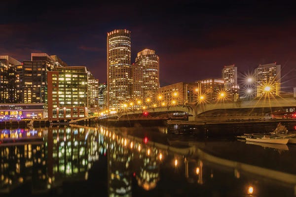 Massachusetts: Boston Harborwalk Nightscape by Melanie Viola