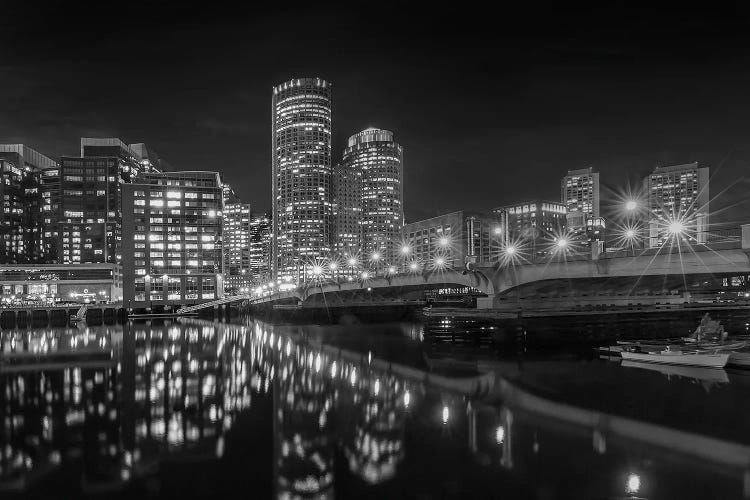 Boston Harborwalk Nightscape | Monochrome