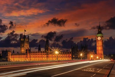 Nightly View From London Westminster by Melanie Viola framed canvas print
