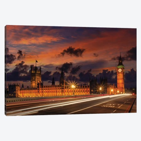 Nightly View From London Westminster Canvas Print #MEV563} by Melanie Viola Canvas Art Print