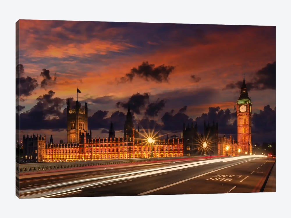 Nightly View From London Westminster by Melanie Viola 1-piece Canvas Art Print