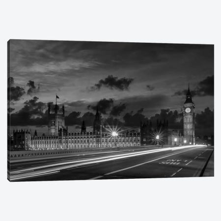 Nightly View From London Westminster | Monochrome Canvas Print #MEV564} by Melanie Viola Canvas Wall Art