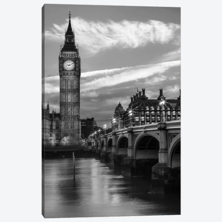 Evening At Westminster Bridge | Monochrome Canvas Print #MEV566} by Melanie Viola Canvas Artwork