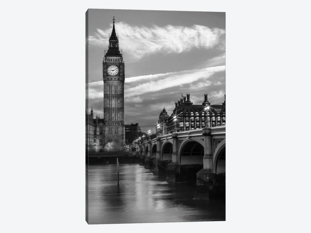 Evening At Westminster Bridge | Monochrome by Melanie Viola 1-piece Canvas Wall Art