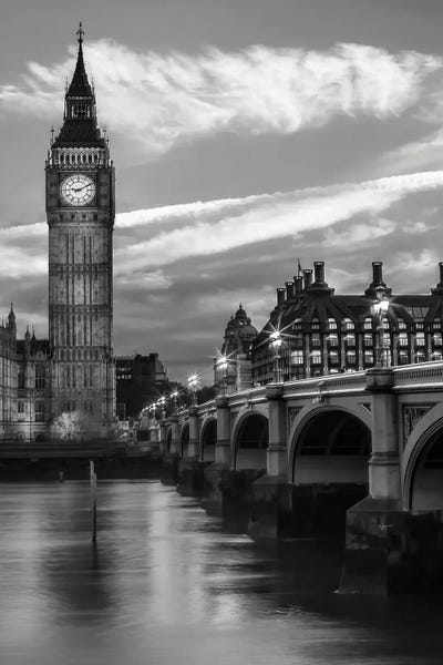 London: Evening At Westminster Bridge | Monochrome by Melanie Viola