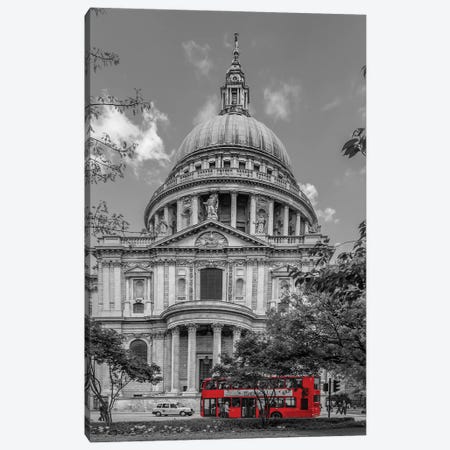 London St. Paul’S Cathedral And Red Bus Canvas Print #MEV570} by Melanie Viola Canvas Wall Art