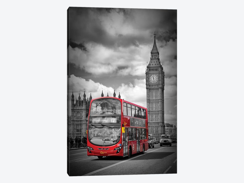 London Houses Of Parliament & Red Bus by Melanie Viola 1-piece Canvas Art