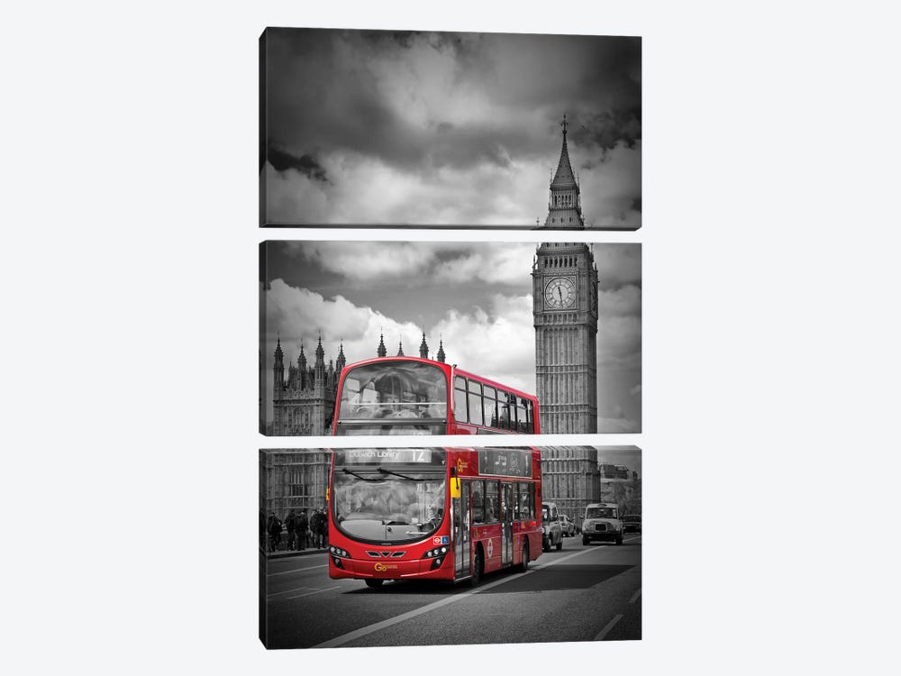 London Houses Of Parliament & Red Bus by Melanie Viola 3-piece Canvas Wall Art