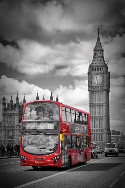 Big Ben: London Houses Of Parliament & Red Bus by Melanie Viola