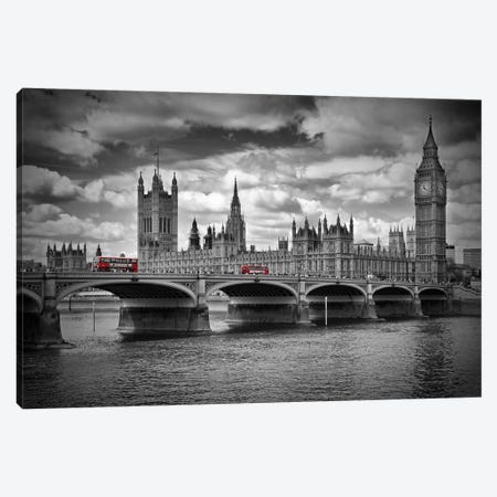London Houses Of Parliament & Red Buses Canvas Print #MEV58} by Melanie Viola Art Print