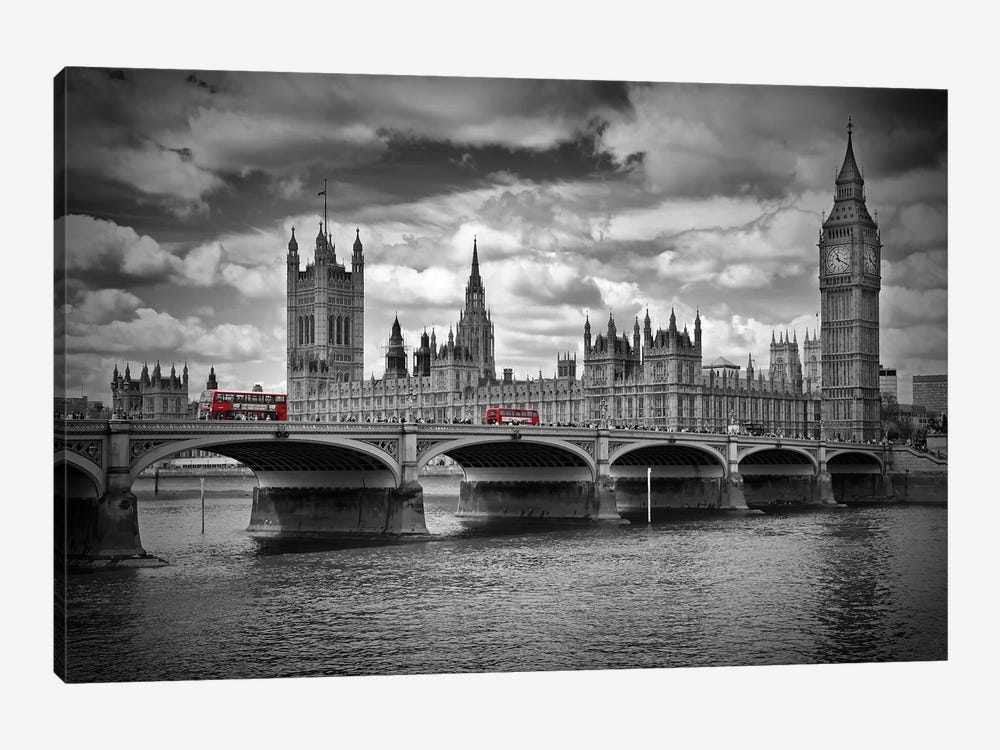 London Houses Of Parliament & Red Buses by Melanie Viola 1-piece Art Print