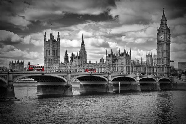 London: London Houses Of Parliament & Red Buses by Melanie Viola