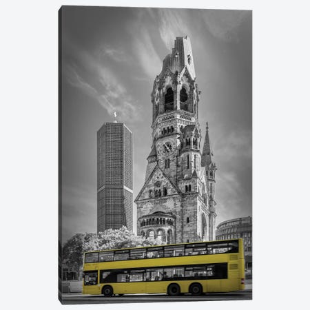 Berlin Kaiser Wilhelm Memorial Church With Bus Canvas Print #MEV599} by Melanie Viola Canvas Artwork