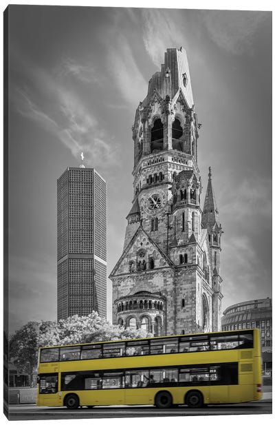 Berlin Kaiser Wilhelm Memorial Church With Bus Canvas Art Print - Berlin Art