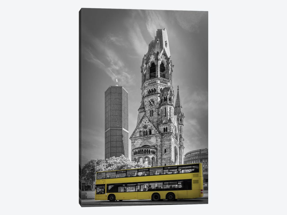 Berlin Kaiser Wilhelm Memorial Church With Bus by Melanie Viola 1-piece Canvas Artwork