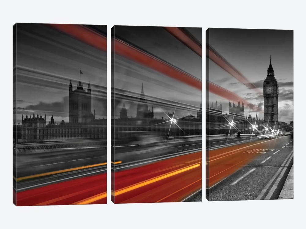 London Westminster Bridge Traffic by Melanie Viola 3-piece Canvas Artwork